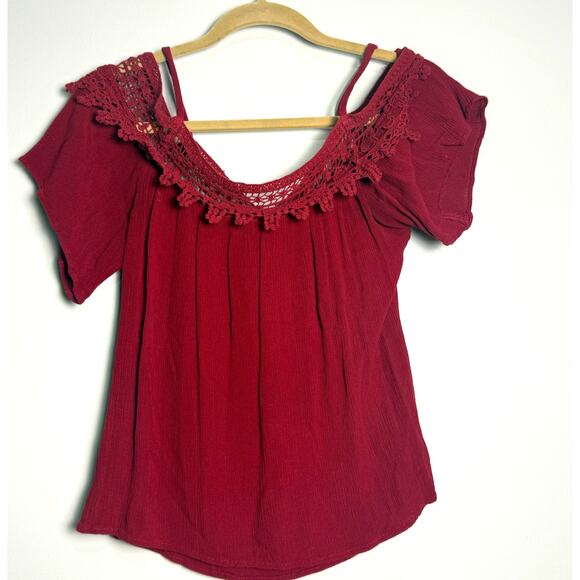 SOULMATES Off the Shoulder Flowy Ruffled Red Blouse, Size: M - Picture 5 of 7